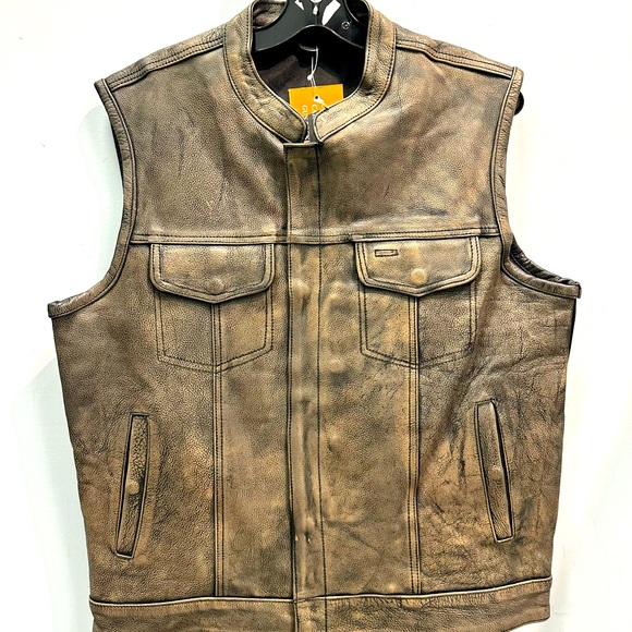 Distressed brown Leather Club Vest - Picture 1 of 2